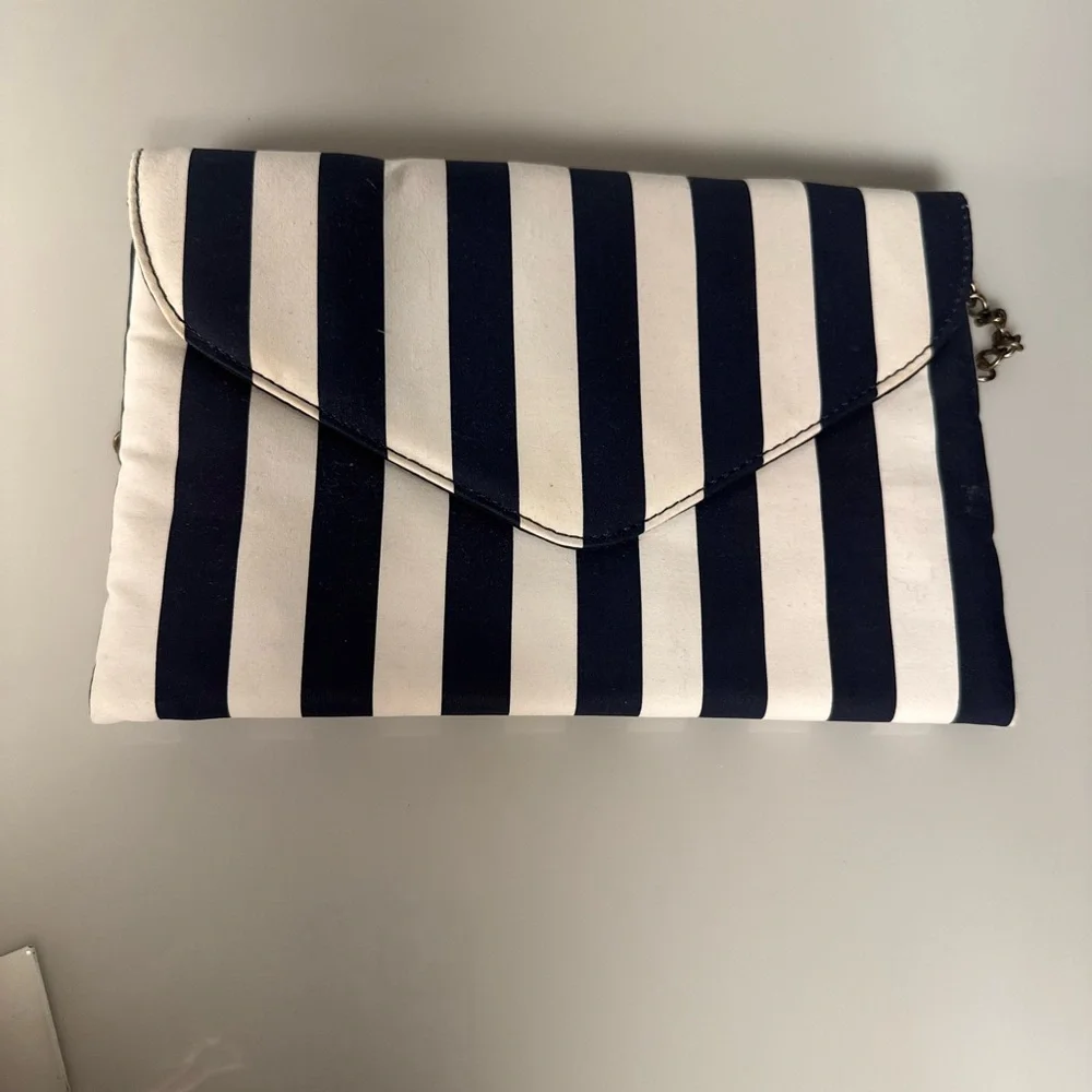 Elegant Navy and White Striped Clutch - Picture 1 of 7